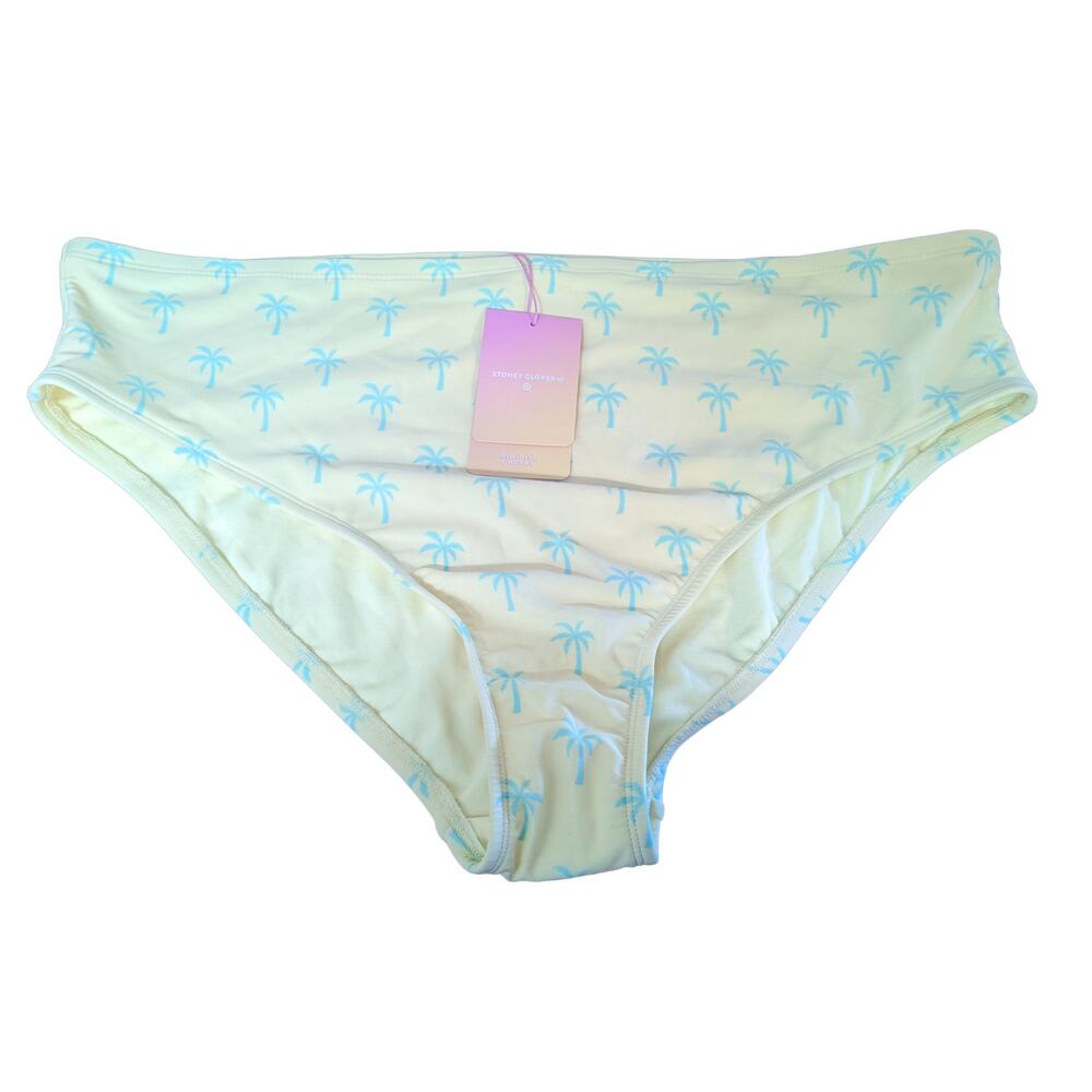 Stoney Clover Bikini Bottom 2X Yellow Plus Cheeky‎ Mid Rise Palm Tree Tropical
